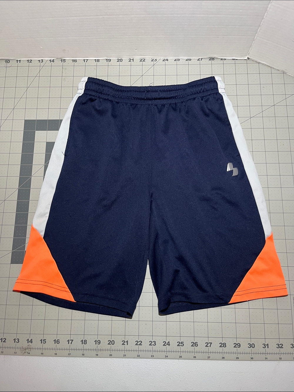 Kids' Navy Blue Athletic Shorts with Orange Accents
